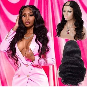 12” U Part Wig Human Hair Natural Black Body Wave Brazilian 100% Unprocessed